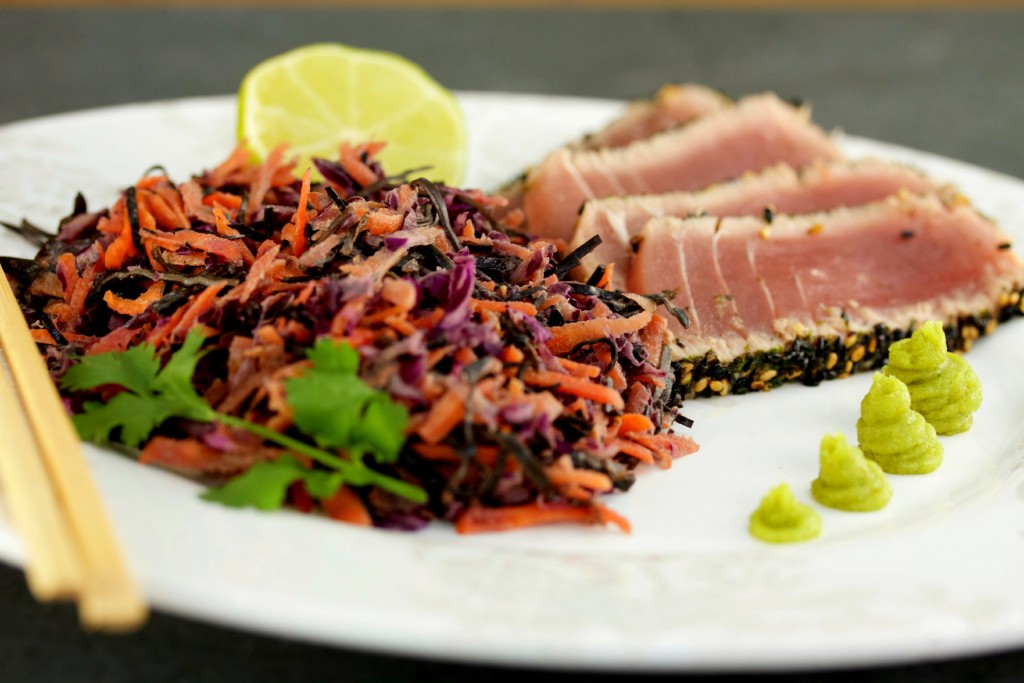 sesame seared tuna and seaweed salad